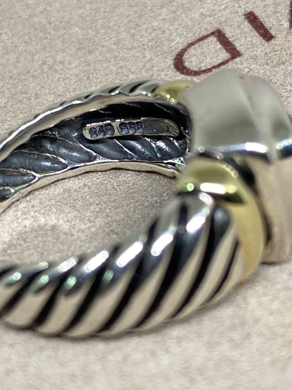 David Yurman Albion Sterling Silver & 14K Yellow Gold Blue Topaz Ring - Size 6 - Picture 5 of 8